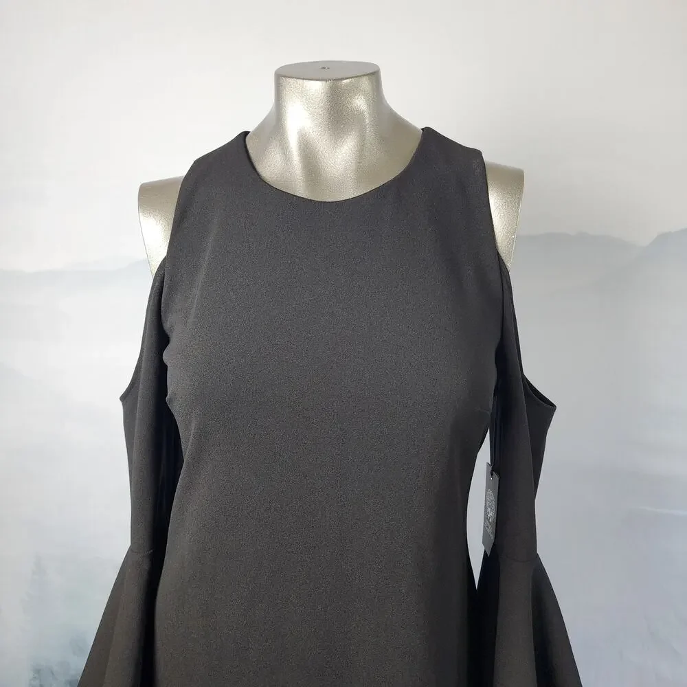 NWT Vince Camuto Artistic Muse Cold-Shoulder Bell Sleeve Black Dress | Small